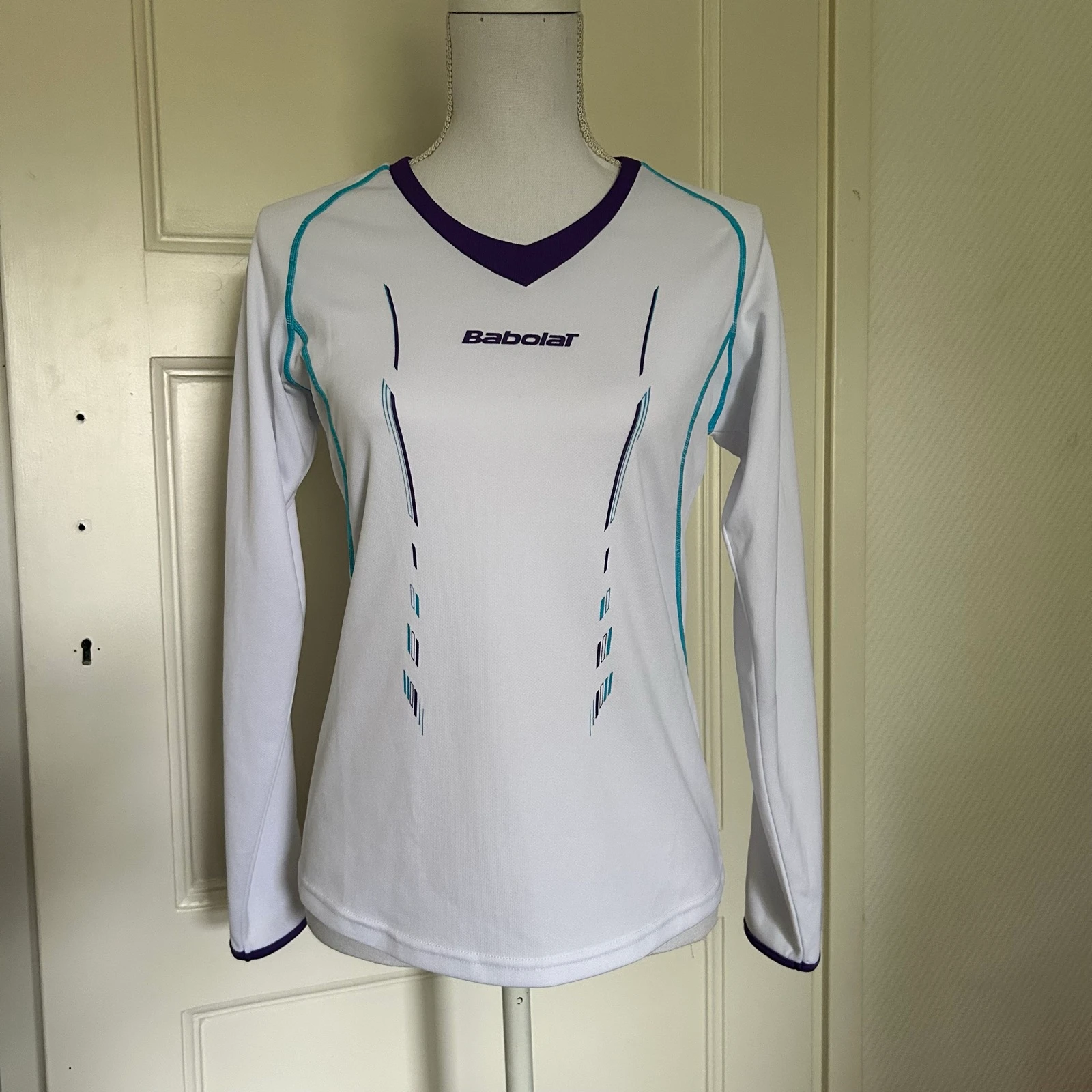 Babolat Sportshirt / Tennisshirt Lang Arm – Wit / Paars / Blauw – Maat M